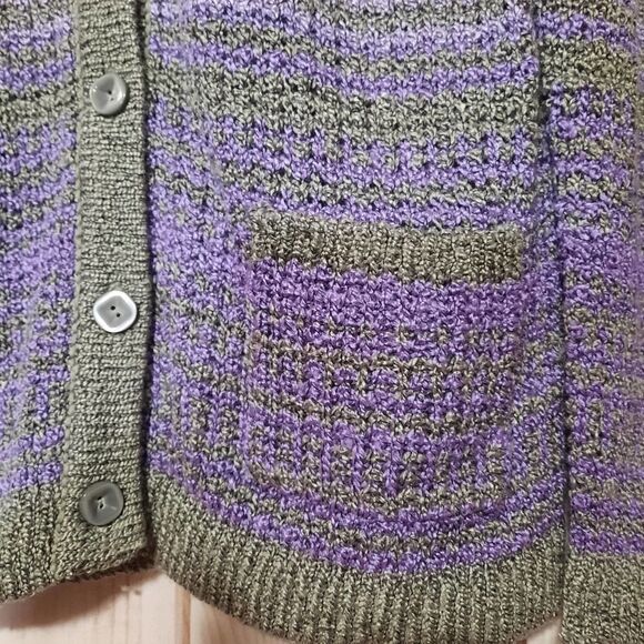 Allison Daley Cardigan Gray Purple Knit Button Front Textured Long Sleeve - Picture 5 of 8